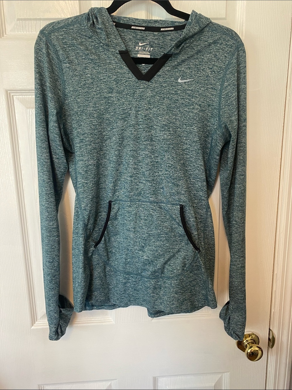 Nike Women’s Teal Heather Dri-FIT V-Neck Hooded Pullover